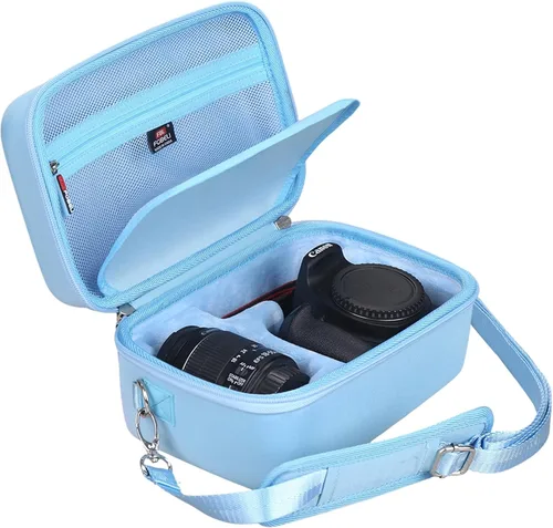 Miniatura 13 de FBLFOBELI Estuche de almacenamiento de viaje EVA para Canon EOS Rebel T7 / T8i / T5 / R50 / R100 Cámara DSLR con lente de 18-55mm, Bolsa de Rosa