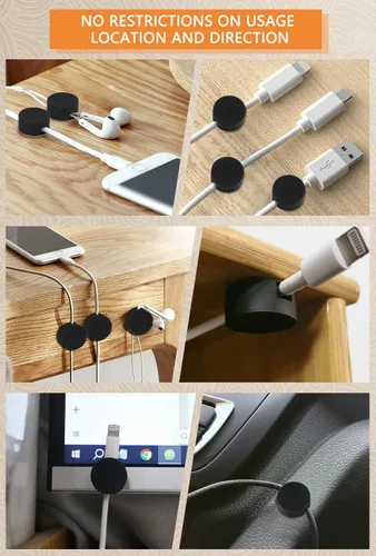 Miniatura 5 de Maveek Soporte magnético para cables, 5 unidades, clips de cable fuertes, placa de metal, organizadores de alambre adhesivo para mesita de noche