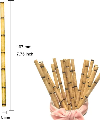 Miniatura 2 de Pajitas de papel de bambú amarillo para reemplazar la pajita de plástico, 100 pajitas de bambú 100% orgánicas respetuosas con el medio ambiente