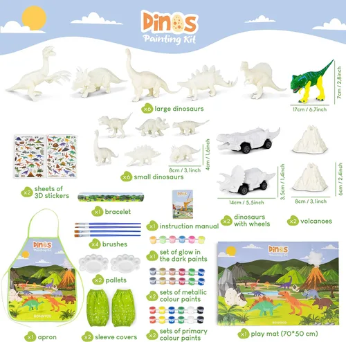 Miniatura 2 de BONNYCO Juguetes de dinosaurio para niños, kit de pintura de 16 figuras. Kits de manualidades para niños con juguetes que brillan en la oscuridad