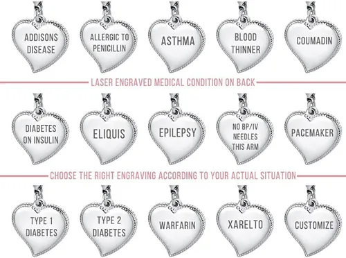 Miniatura 4 de mnmoom Elegant Medical Alert Bracelets for Women with heart medical id charm has Custom Engraved