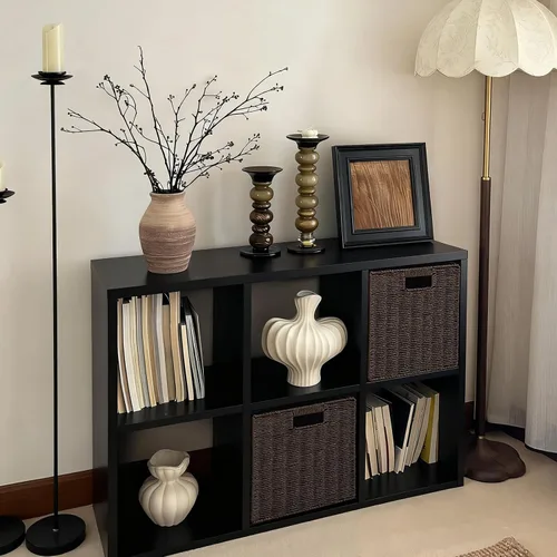 Miniatura 16 de IRONMIX Organizador de almacenamiento de 5 cubos de metal, estantería corta negra, soporte de TV para televisores de hasta 40 pulgadas, centro