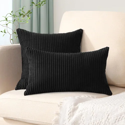 Miniatura 300 de Artscope Fundas de Almohada de Pana a Rayas Acogedoras Súper Suaves Decorativas Cuadradas Fundas de Cojín para Sofá Sillón Dormitorio Decoración
