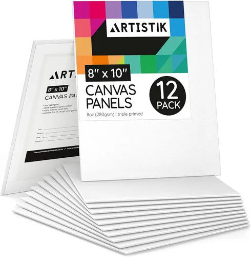 Artistik Paneles de lienzo de pintura de 8 x 10 pulgadas (paquete de 12) – 100% algodón de grado medio en blanco – Lienzos de artista para pintar