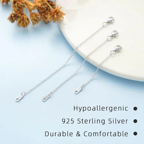 Miniatura 5 de Extensor de collar de plata de ley 925, extensores de cadena para collares de 2 pulgadas, 3 pulgadas, 4 pulgadas
