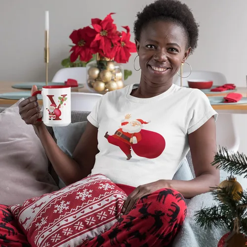 Miniatura 8 de Taza de café con inicial de Navidad con tema de Papá Noel, 11 o 15 onzas, 9 colores opcionales, tazas personalizadas para niños, niños y niñas, taza