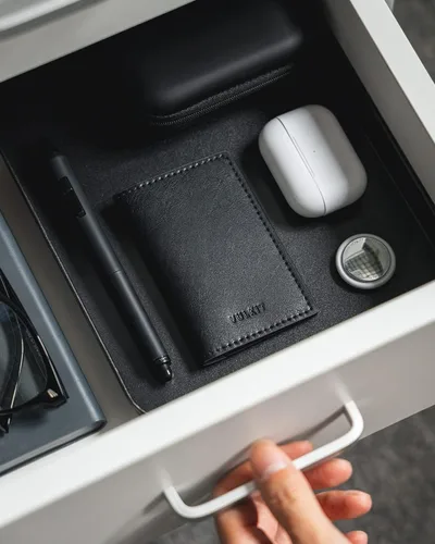 Miniatura 6 de VULKIT - Tarjetero de cuero para tarjetas de visita de dos lados, organizador delgado de tarjetas de nombre para negocios para hombres o mujeres