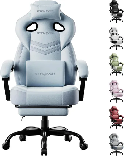 Miniatura 16 de GTPLAYER Sillas de juegos para adultos, asiento ergonómico grande y alto para juegos con reposapiés y soporte lumbar, cómoda silla de oficina