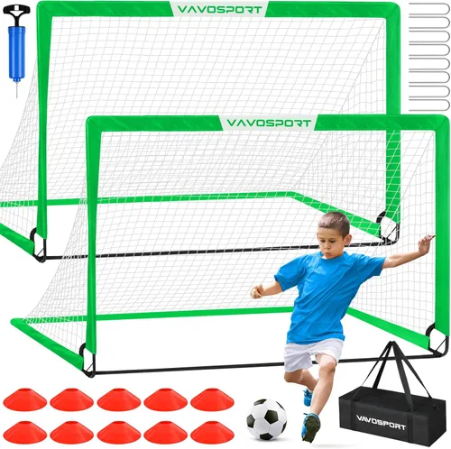 Miniatura 13 de VAVOSPORT Portería de fútbol, 2 porterías de fútbol para niños de 6 x 4 pies para patio trasero, red de fútbol portátil desplegable