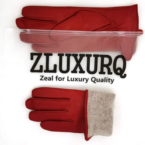 Miniatura 5 de ZLUXURQ Guantes de piel de cordero suave para mujer, con forro de cachemira