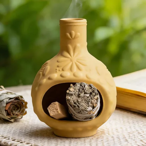 Miniatura 11 de MOUGIGI Soporte de cerámica prémium para palosanto y cuenco para difuminar, mini chiminea, quemador multiusos para palitos de salvia, conos