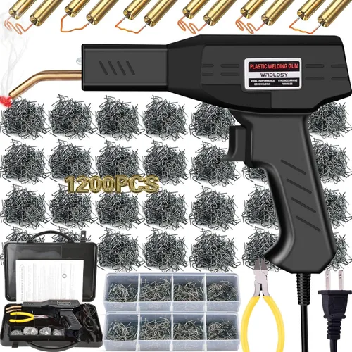 Soldador de plástico, 1200 grapas, kit de soldadura de plástico, imprescindible para bricolaje, encendido/apagado instantáneo, kit de soldador, Negro