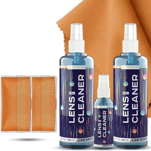 Kit de spray limpiador de lentes de gel para gafas, 2 botellas de gel de 8 onzas y 1 botella de spray de gel de 2 onzas + 2 paños de microfibra para
