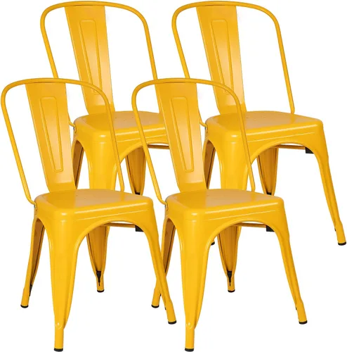 Miniatura 5 de Furniwell Juego de 4 sillas de comedor de metal para uso en interiores y exteriores, apilables, de metal industrial, para cocina, comedor, bistró