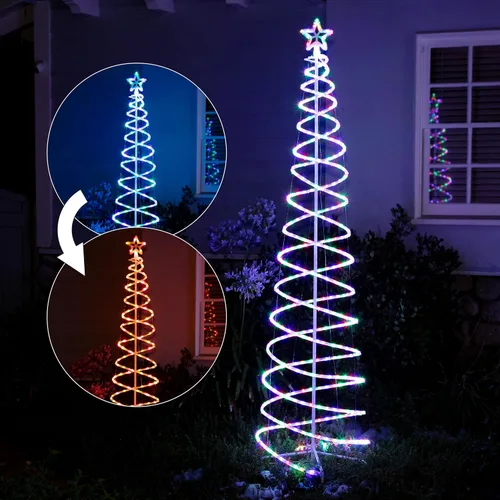 Alpine Corporation Árbol de Navidad grande en espiral con luces LED de colores multifuncionales, decoración de Navidad