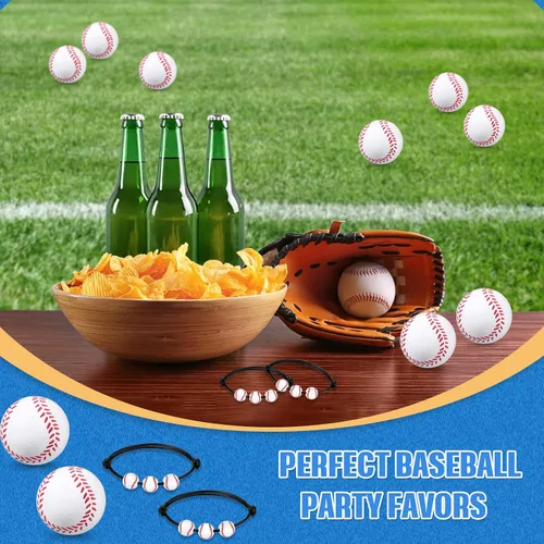 Miniatura 5 de Juego de 32 piezas de recuerdos de fiesta de béisbol, 16 pulseras de béisbol ajustables, 16 mini pelotas deportivas para estrés, suministros de Negro