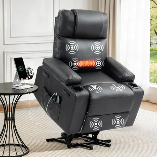 Miniatura 10 de Silla Reclinable con Elevación Eléctrica para Personas Mayores con Calor y Masaje, Sillón Reclinable de Cuero PU Eléctrico Ajustable 160° con Marrón