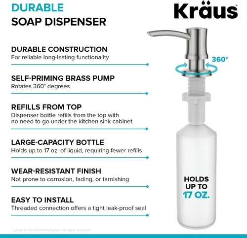 Miniatura 7 de Dispensador de jabón y loción de cocina Kraus en acero inoxidable libre de manchas, KSD-54SFS Acero inoxidable sin manchas.