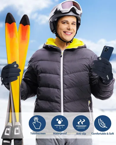 Miniatura 6 de JaGely 4 pares de guantes de invierno para hombres y mujeres, guantes de nieve impermeables, guantes cálidos para pantalla táctil, guantes