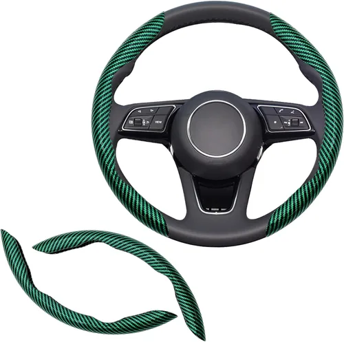 Miniatura 8 de 2 piezas Fundas de Volante de Fibra de Carbono de Ajuste Universal, Funda de Volante Antideslizante/Protector de Volante Segmentado/Accesorios Rojo