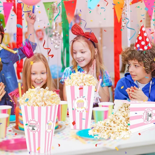 Miniatura 8 de K KUMEED 20 cajas grandes de regalo de palomitas de maíz para noche de película, 7.8 pulgadas de alto, cuencos de palomitas de maíz a rayas rosas