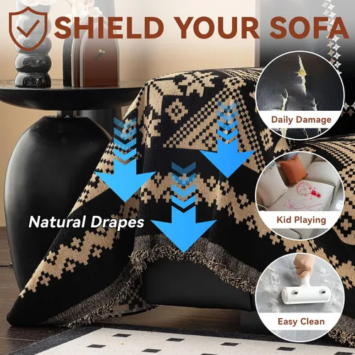 Miniatura 150 de VClife Fundas de sofá bohemio de felpilla para sofá seccional, fundas de sofá suaves y antideslizantes para sofá de 2 cojines, protector de muebles