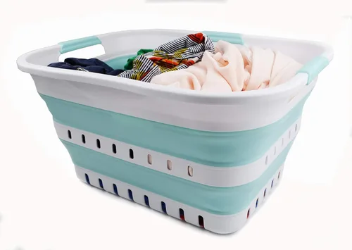 Miniatura 5 de SAMMART Cesta de plástico plegable de 3 asas de 30 litros (8 galones), contenedor de almacenamiento plegable y organizador para ahorrar espacio