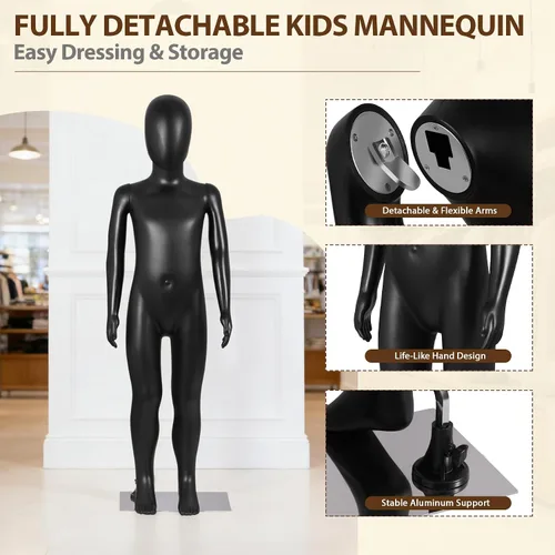 Miniatura 2 de ZENY Maniquí infantil de cuerpo completo para niños, forma de vestido realista, ajustable, desmontable, para niños, 44 pulgadas, color negro