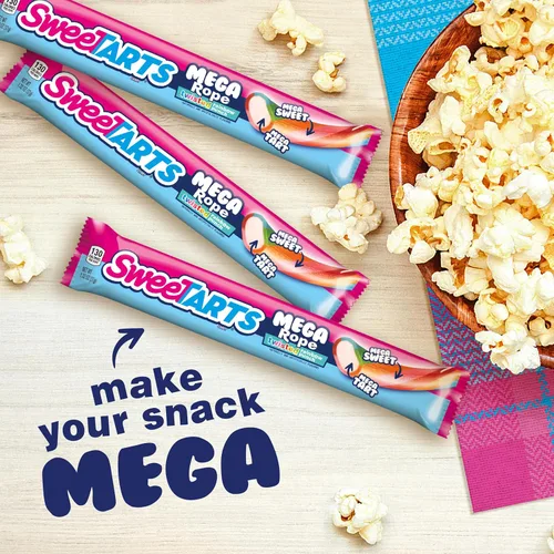 Miniatura 5 de SweeTARTS Mega Filled Ropes Candy, Twisted Rainbow Punch, Dulce y Ácido, 1.32 oz (Paquete de 24)