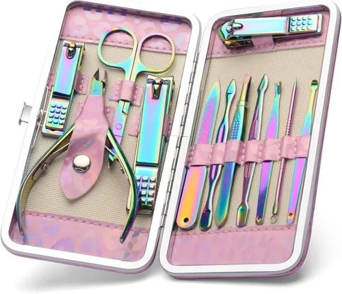 Miniatura 9 de CGBE Juego de cortaúñas, 12 piezas de acero inoxidable para hombres, juego de manicura y pedicura para regalos para hombres, color negro