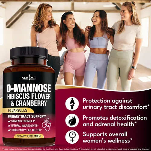 Miniatura 3 de NEW AGE D-manosa con arándano e hibisco - Alta resistencia para la salud del tracto urinario - Suplemento para mujeres - Soporte de vejiga, hígado