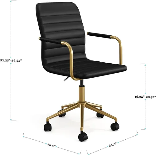 Miniatura 3 de Martha Stewart Taytum - Silla giratoria de escritorio con reposabrazos para oficina en casa, en cuero sintético negro con marco de latón pulido