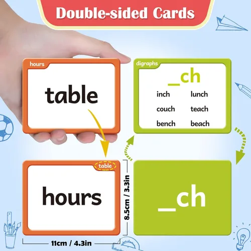 Miniatura 5 de Torlam Tarjetas flash de palabras de vista y fonética para niños, aprender a leer dígrafos, mezclas CVC, sonidos de vocales largas, ortografía