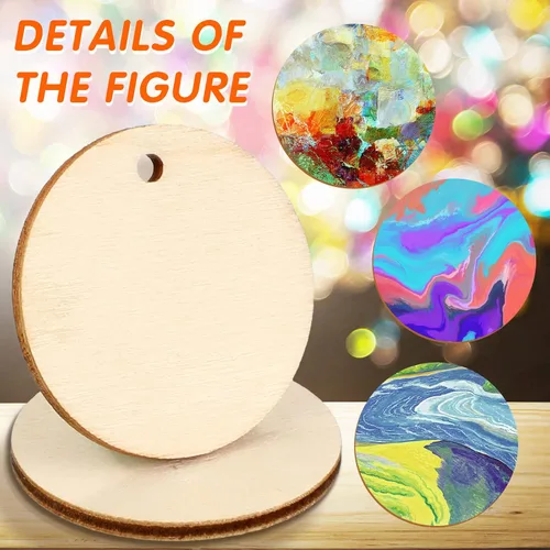 Miniatura 4 de 100 piezas de discos de madera redondos sin terminar con orificios, círculos de madera natural en blanco para manualidades, recortes de madera