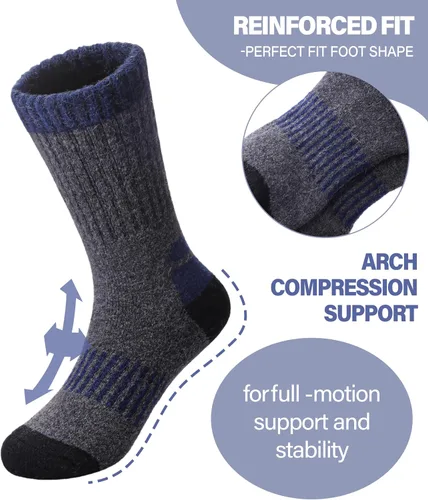 Miniatura 5 de DOSKONI Calcetines de senderismo de lana merino para niños y niñas, para invierno, cálidos, gruesos, térmicos, calcetines de regalo, 6 pares