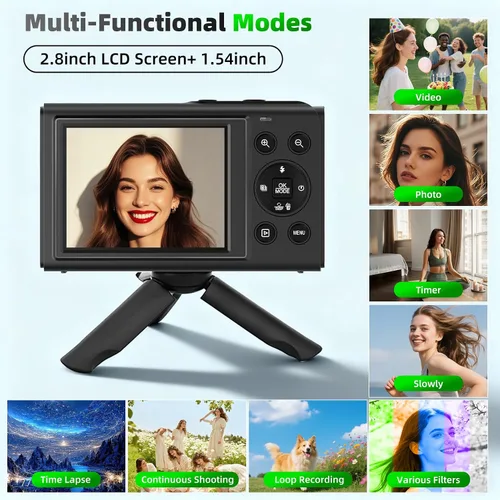 Miniatura 4 de Cámaras digitales de 5K 80MP para fotografía con pantalla dual, cámara de enfoque automático para vlogging para YouTube, cámara compacta de apuntar