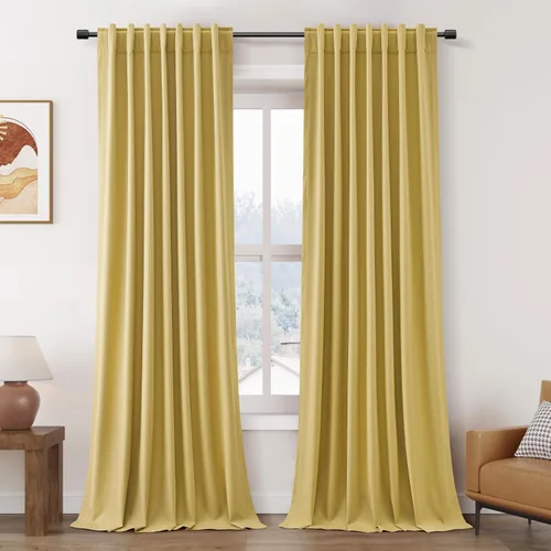 Miniatura 11 de Cortinas de lino 100% opacas para dormitorio, 102 pulgadas de largo, con pestaña trasera, bolsillo para barra, paneles acústicos con aislamiento