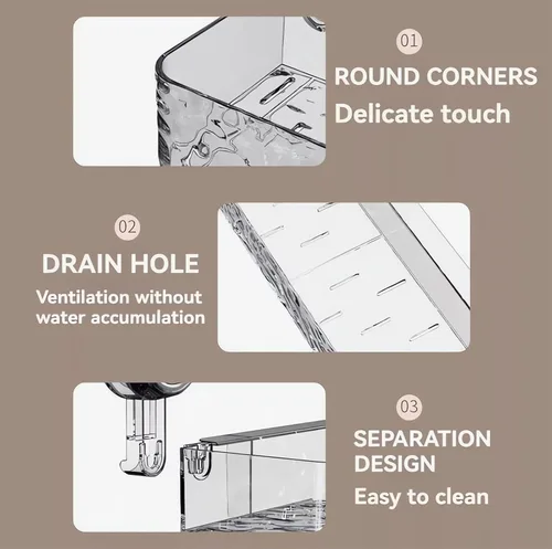 Miniatura 6 de Estante de ducha de esquina con ventosa de acrílico transparente grande organizador de almacenamiento con estantes flotantes para la pared