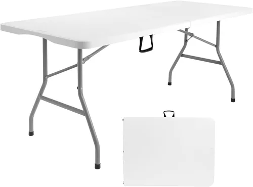 Miniatura 11 de Byliable Mesa plegable de 1,2 m portátil de plástico resistente plegable por la mitad mesa de uso múltiple pequeña para interiores y exteriores