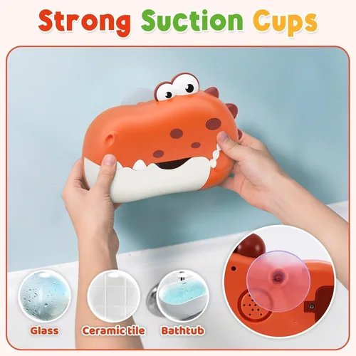 Miniatura 5 de Juguetes de baño para bebés, máquina recargable de burbujas de dinosaurio con música, juguetes de baño para bañera para niños pequeños, regalos
