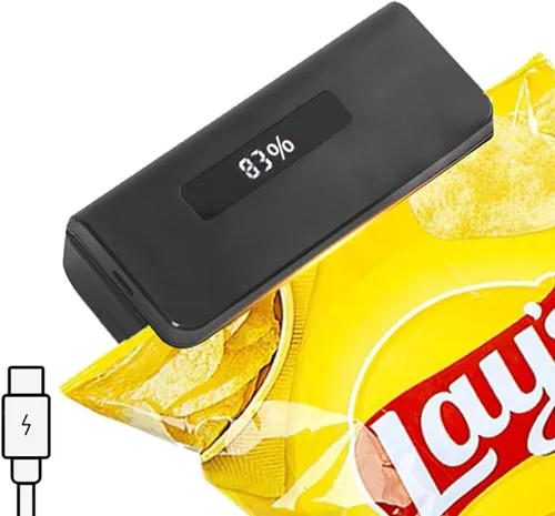 Mini sellador de bolsas, bolsas de papas fritas de 4.7 pulgadas, sellador térmico con pantalla LED de alimentación y 9 engranajes ajustables, Negro