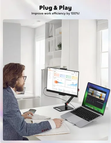 Miniatura 9 de Monitor portátil de 15.6 pulgadas con soporte ajustable, extensor de pantalla FHD IPS de 1080P, soporte para laptop y cubierta inteligente