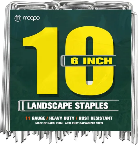 M MEEPO Estacas de jardín, 10 piezas de 6 pulgadas, grapas galvanizadas para paisajismo que nunca se oxidan, estacas duraderas 5 veces más afiladas