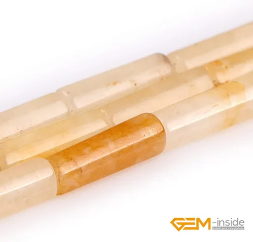 Miniatura 4 de GEM-Inside - Tubo de columna de 0.157 x 0.472 in, cuentas sueltas de jade amarillo para fabricación de joyas, 15 pulgadas