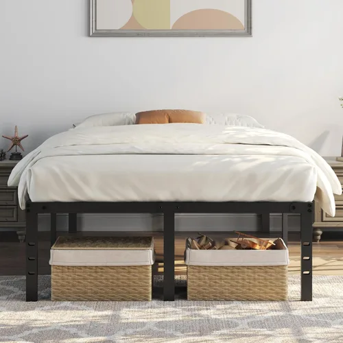 Miniatura 3 de Topeakmart Marco de cama de plataforma de metal de 18 pulgadas con soporte de listones resistente y agujeros reservados para cabecero de bricolaje
