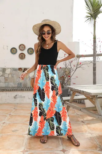 Miniatura 3 de BLUETIME - Vestido largo de verano, sin mangas, con estampado floral, estilo bohemio, para mujer (S-3XL)