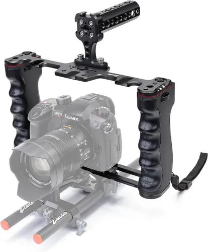 Miniatura 8 de Zeadio Jaula de Soporte para Cámara de Video, Kit de Filmación de Aleación de Aluminio con Mango Superior y Base Tipo Arca y Dos Guías de Varilla