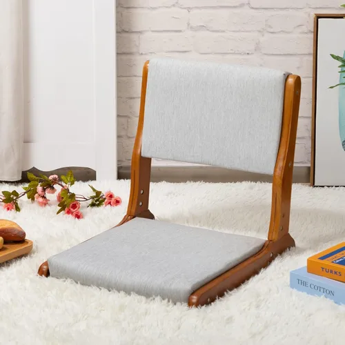 Miniatura 10 de HollyHOME Silla plegable de Tatami, asiento de piso estilo japonés tapizado, respaldo sin patas de madera con cojín, acento de meditación para Negro