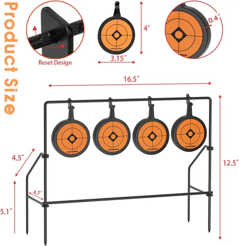 Miniatura 4 de Ideagle Juego de objetivos de pistola de pellets más gruesos+4 objetivos de giro de reinicio clasificados para calibre .177 a .22LR
