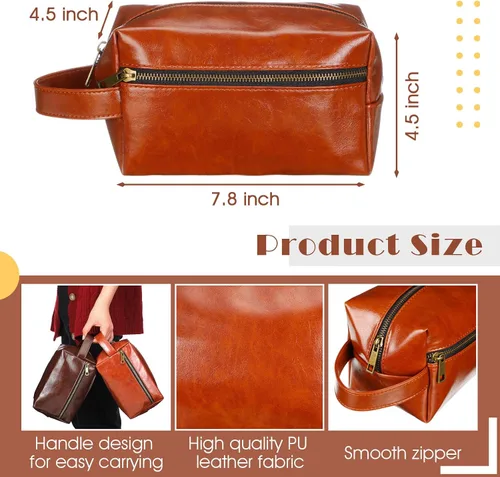 Miniatura 2 de Hillban 10 piezas de regalo de padrinos de boda bolsa de aseo de cuero para hombre, kit de afeitado de viaje, bolsa de baño, maquillaje, suministros